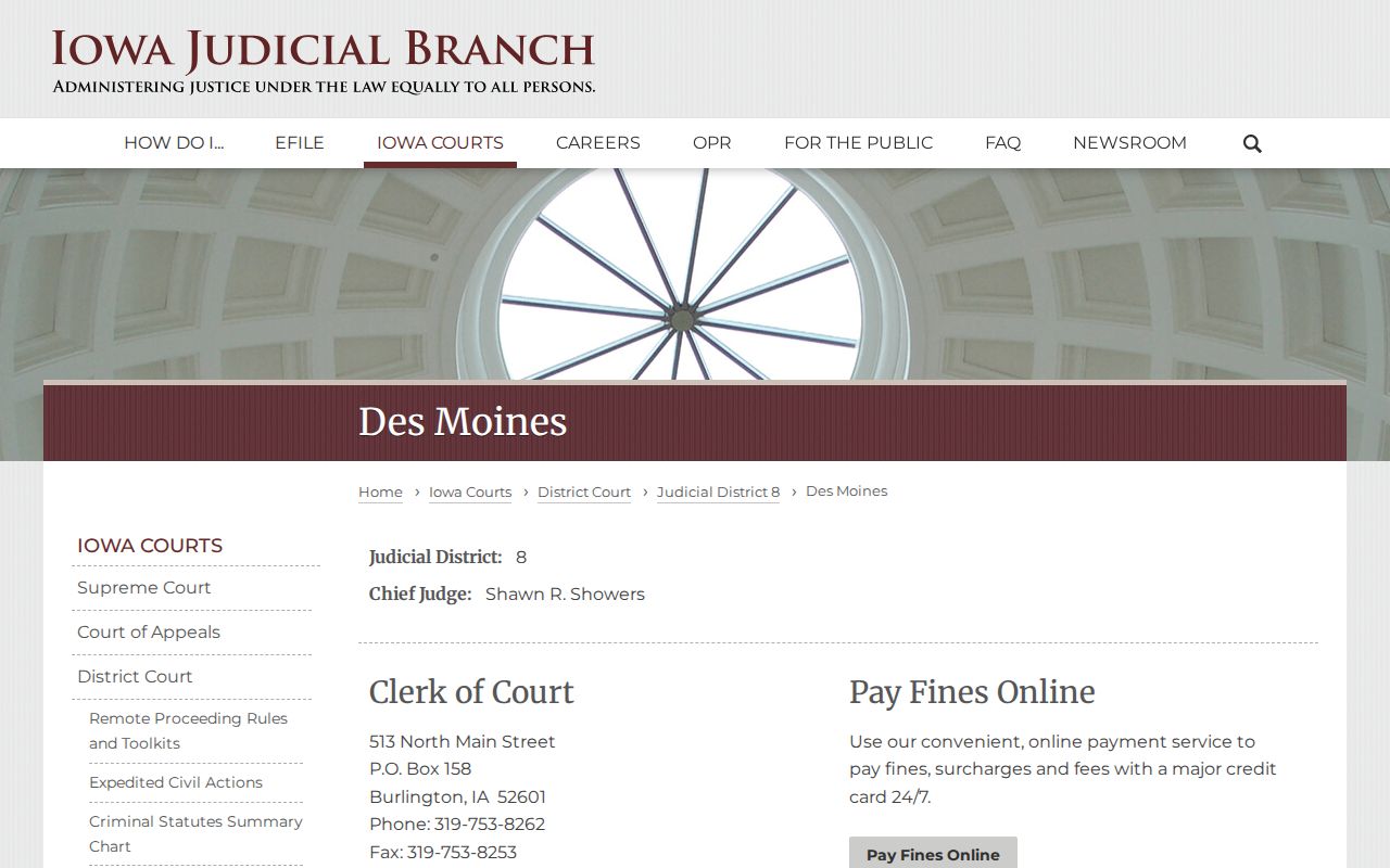 Des Moines County criminal court record directory and clerk access page