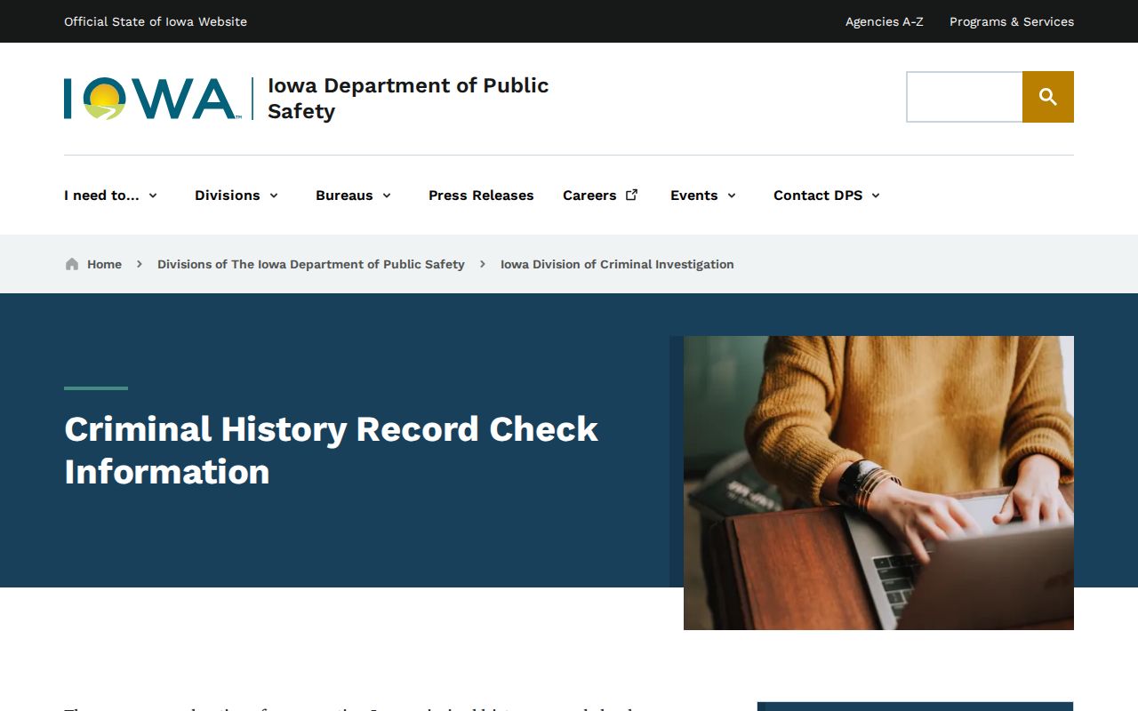 Iowa DCI official Des Moines County criminal history check information