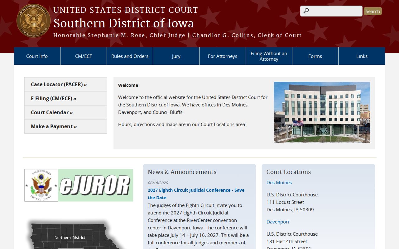 Southern District of Iowa federal criminal records for Des Moines County