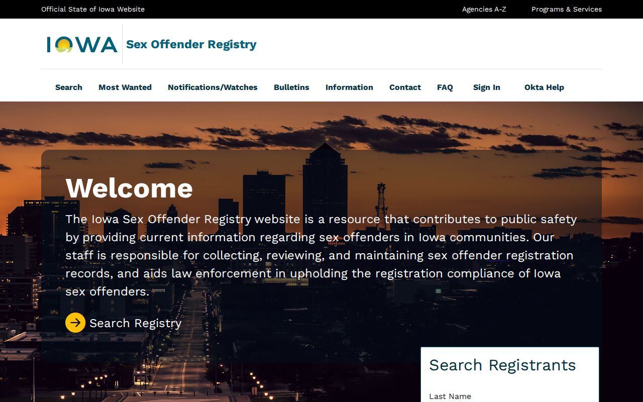 Des Moines County sex offender check on the Iowa registry